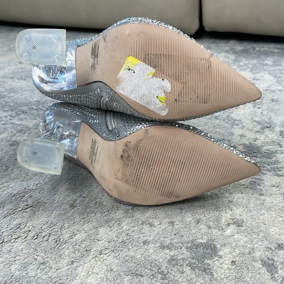 Steve Madden Vivy Ankle Boots Sparkle Rhinestone Flared Heel Silver Sz 7 - Picture 15 of 17